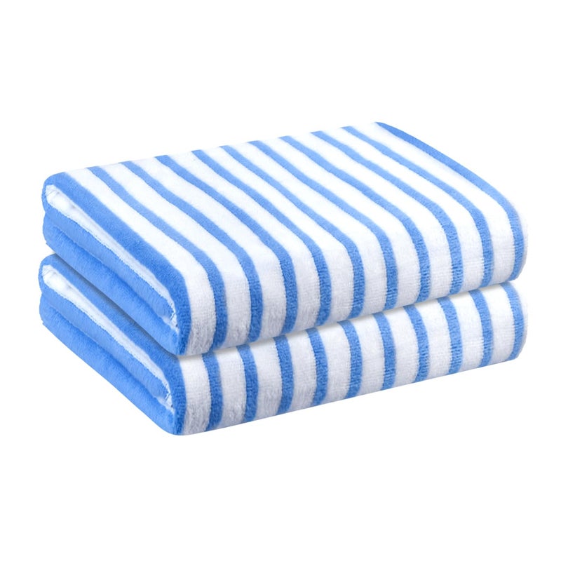 JML Microfiber Beach Towels, Quick Drying Bath Towel Set for Adult, 2 Pack, 30" x 60", Cabana Stripe, Absorbent, Use for Travel, Summer, Sport, Swimming, Pool, Yoga, Camping, Microfiber StripeBlue - Image 2